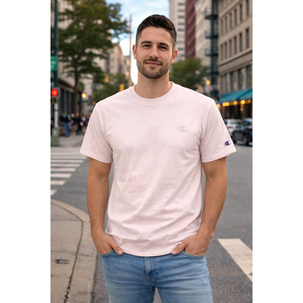 Champion Mens Authentic Athleticwear Pink Short Sleeve T-Shirt Size M Tonal Logo